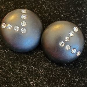 Black button earrings with clear rhinestones